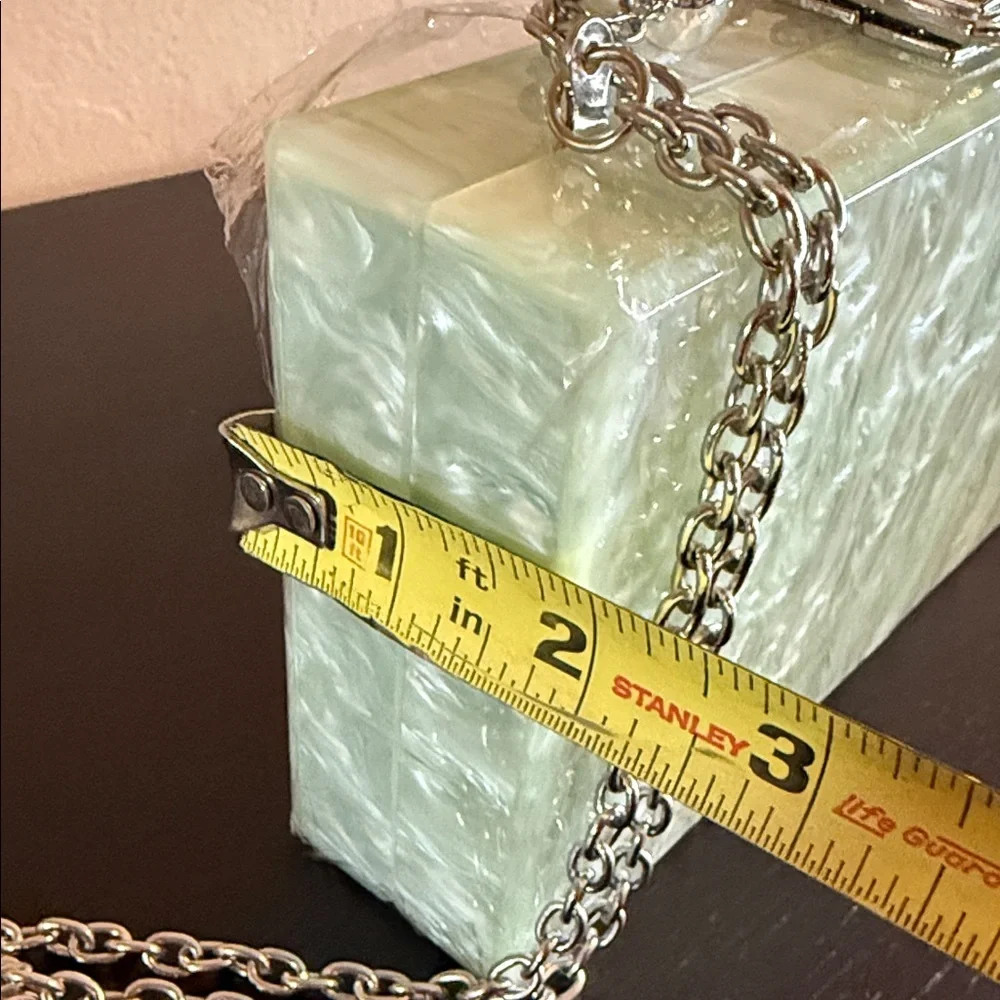 ASOS DESIGN marble resin clutch/ crossbody silver tone beaded handle Mint NEW
